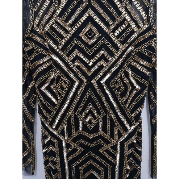$265 NEW Aidan Mattox Beaded Dress Sz 2 Black Gold Geometric Holiday Designer - Picture 10 of 16